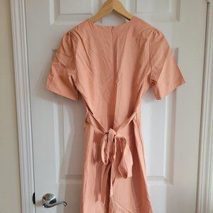 Pink Short-Sleeve Shift Midi A-line Dress